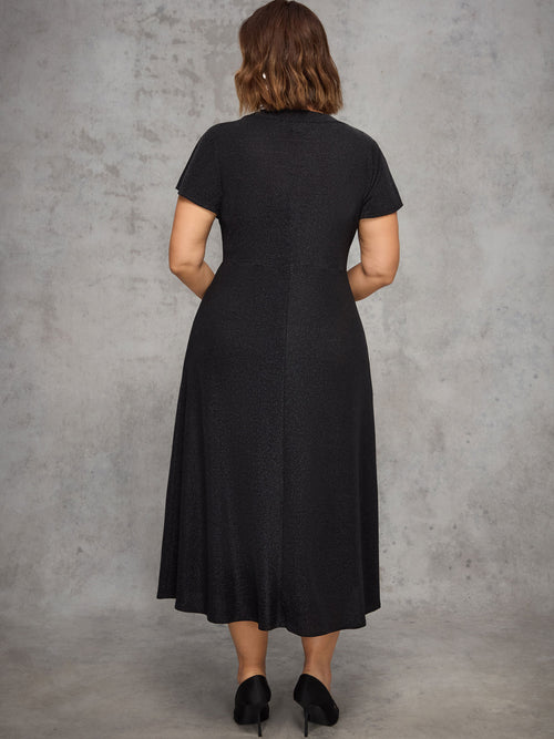 Black Sparkle Jersey Short Sleeve Dress