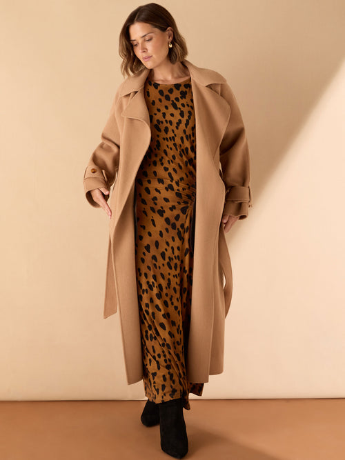 Brown Animal Print Ruched Jersey Dress