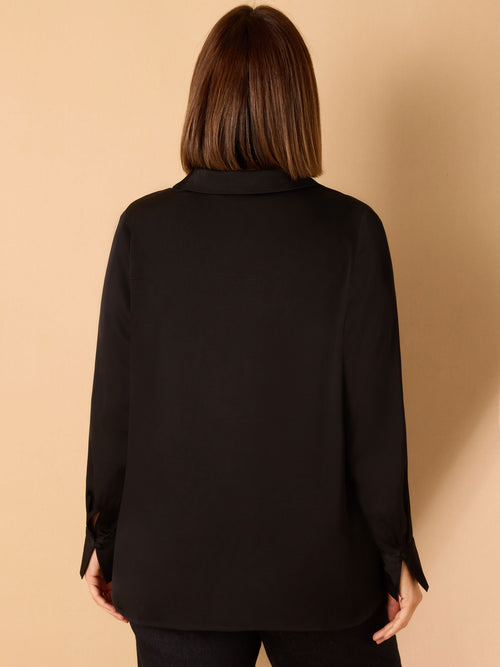 Black V Neck Collared Shirt