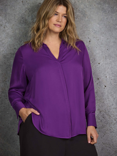Purple V Neck Collared Shirt