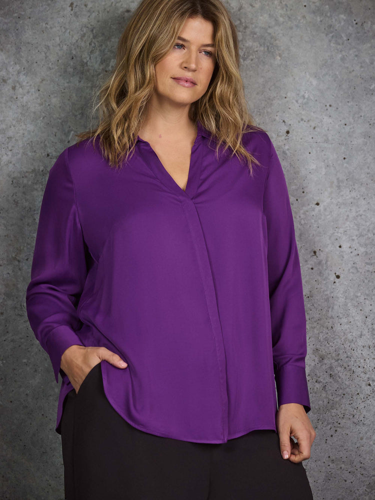 Purple V Neck Collared Shirt