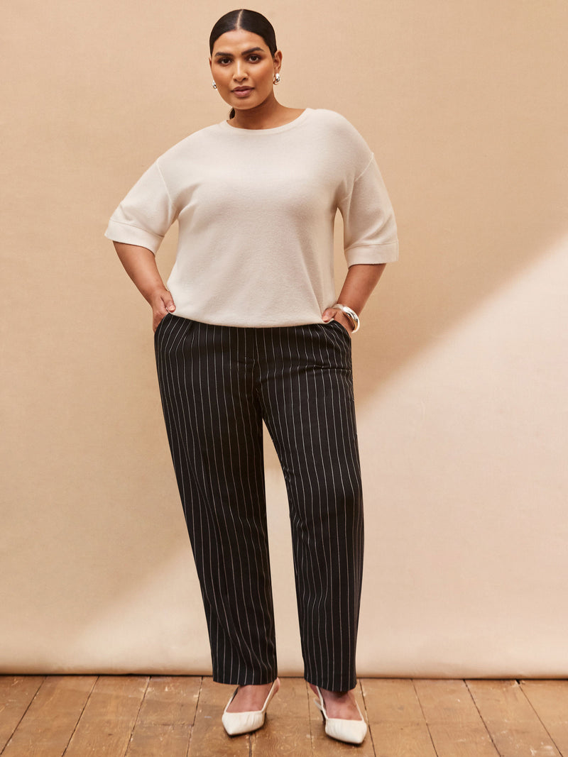 Black Pinstripe Tapered Tailored Trouser