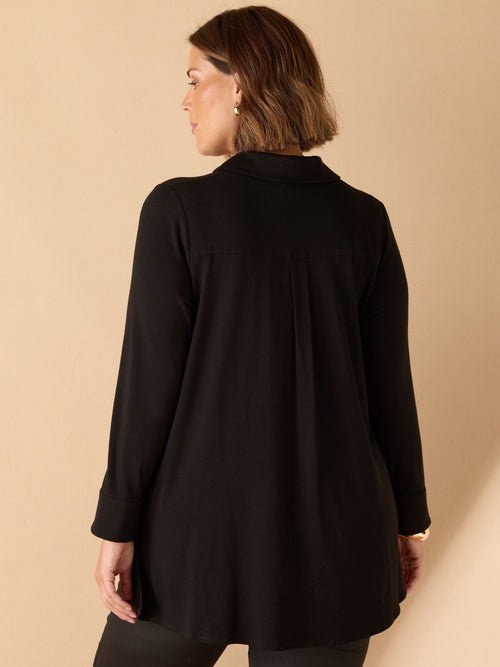 Black Jersey Button Down Shirt