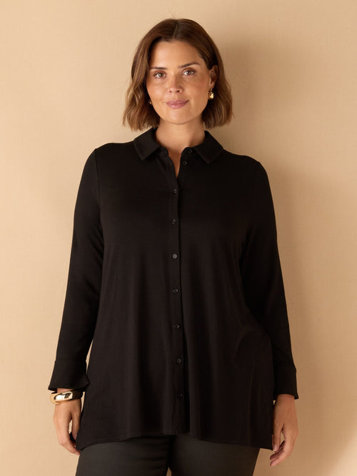 Black Jersey Button Down Shirt