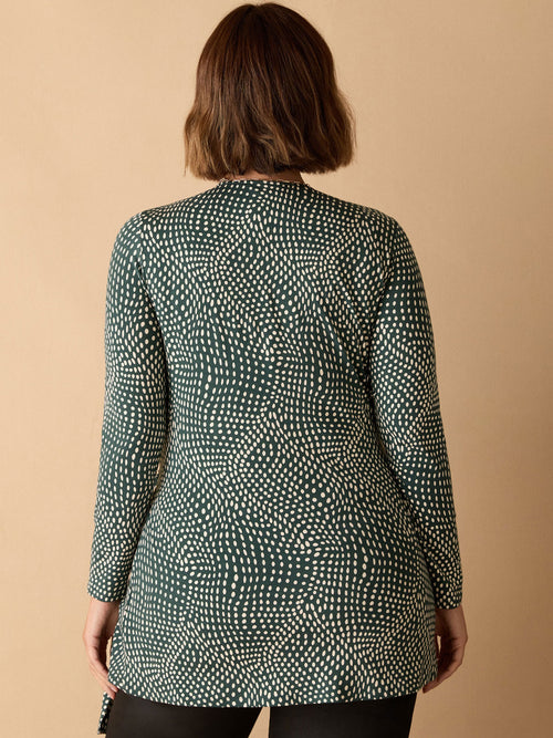 Green Spot Print V Neck Side Tie Tunic