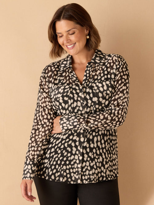Black Animal Print Patch Pocket Shirt