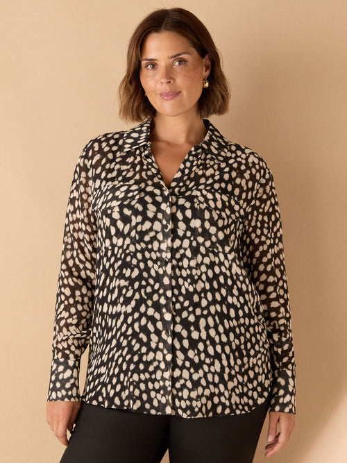 Black Animal Print Patch Pocket Shirt