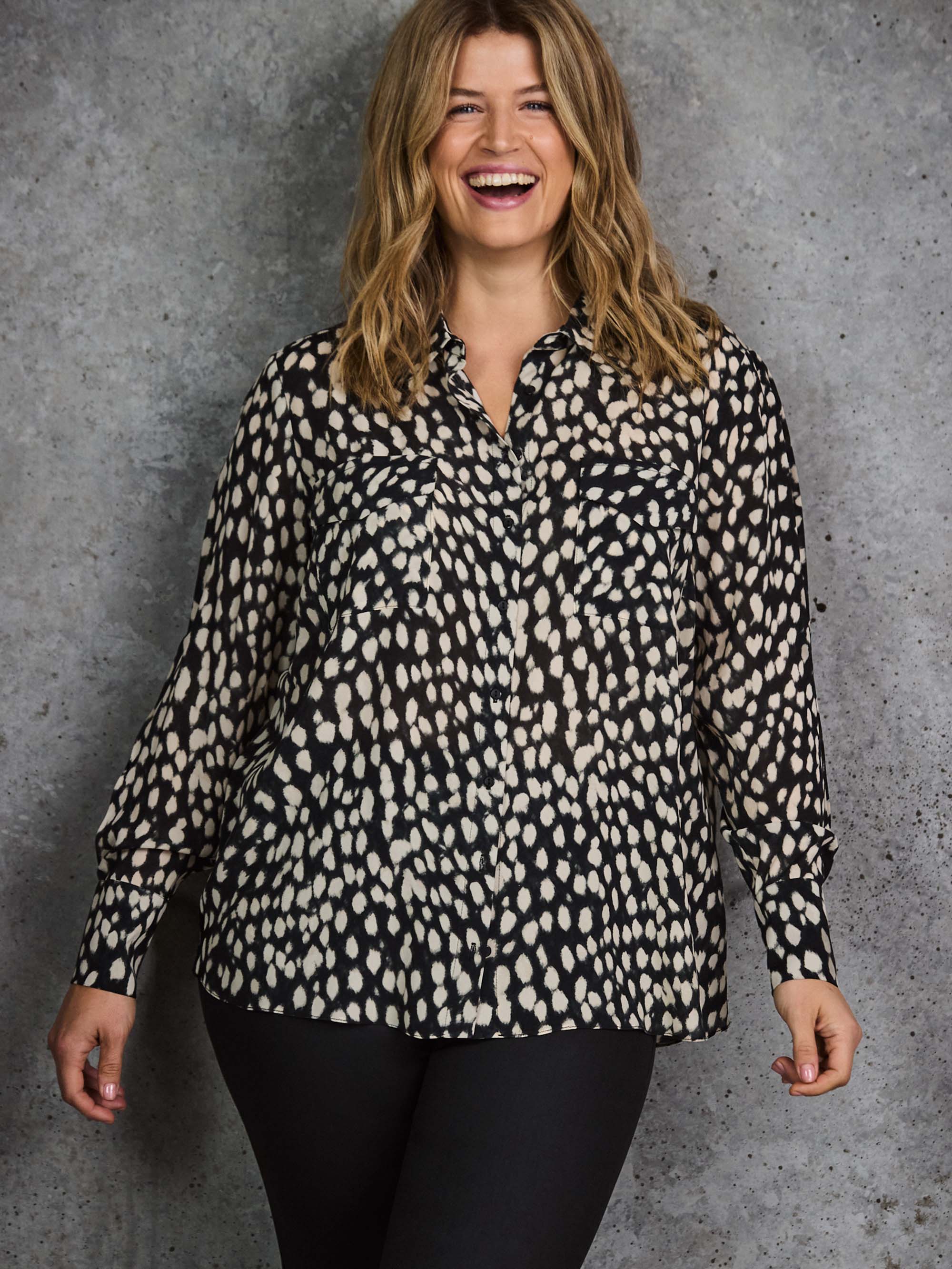 Black Animal Print Patch Pocket Shirt