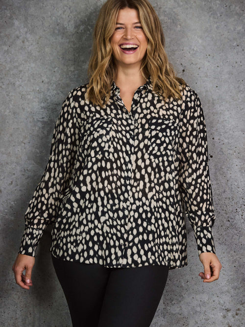 Black Animal Print Patch Pocket Shirt