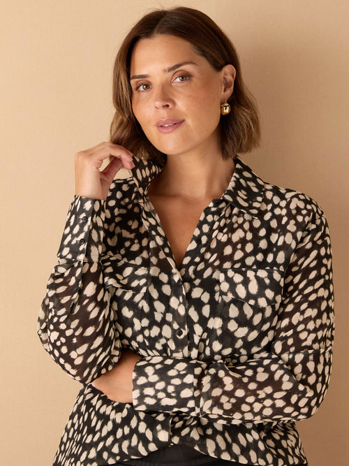 Black Animal Print Patch Pocket Shirt