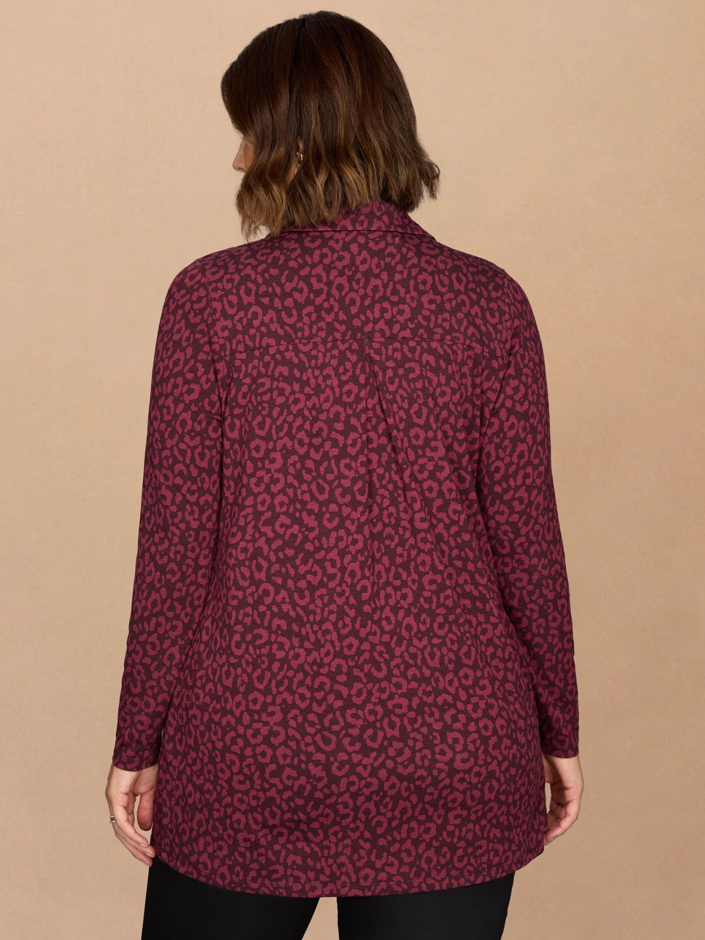 Purple Print Long Sleeve Polo Collar Tunic