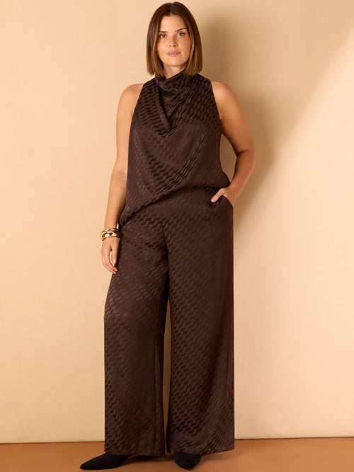 Brown Jacquard Halter Neck Top