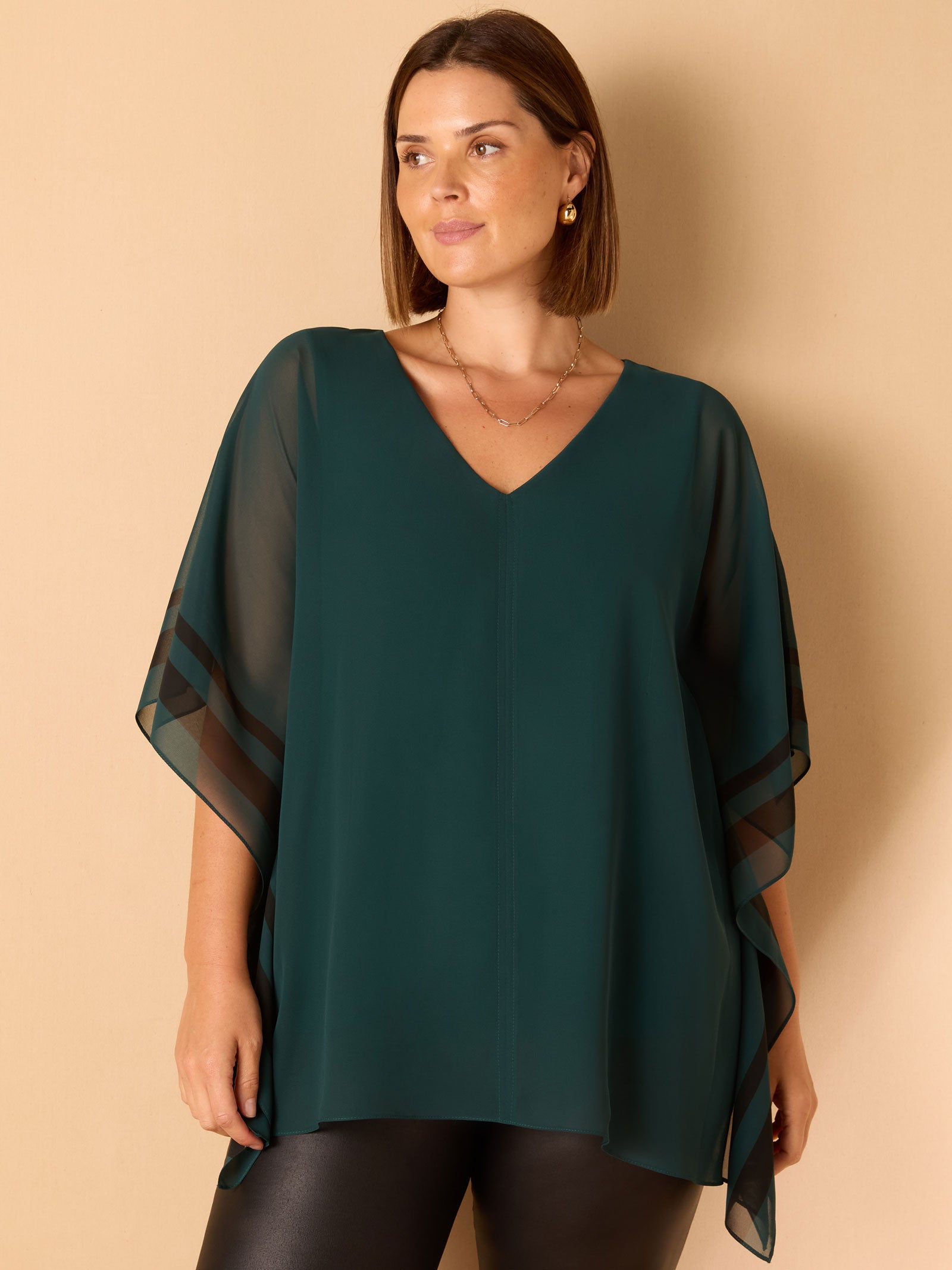 Green Contrast Side Stripe Overlay Top