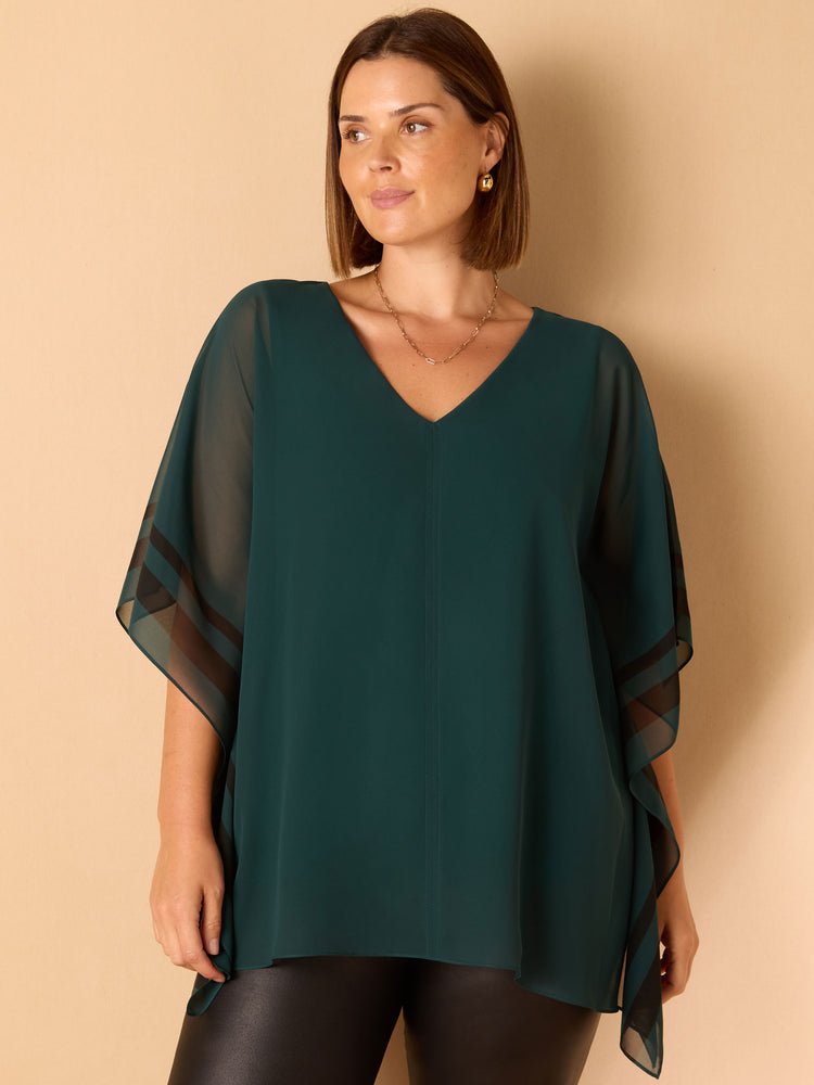 Green Contrast Side Stripe Overlay Top