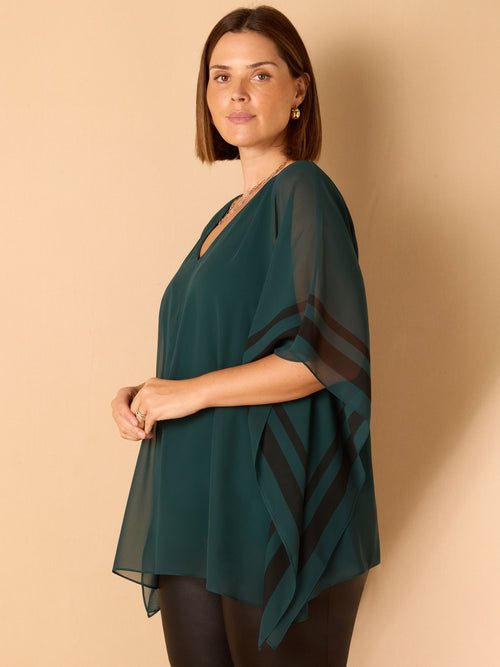 Green Contrast Side Stripe Overlay Top