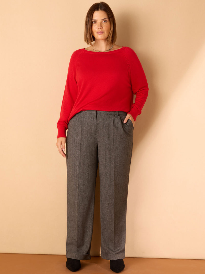 Grey Herringbone Wide Leg Trouser