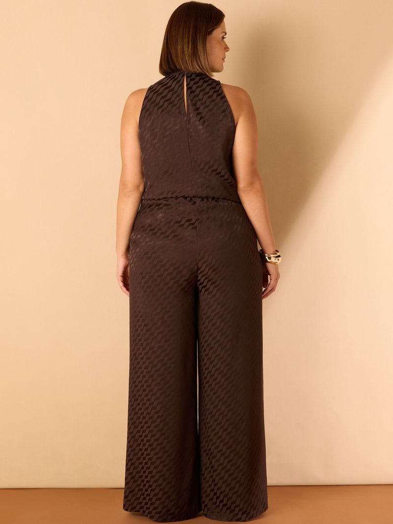 Brown Jacquard Wide Leg Trouser
