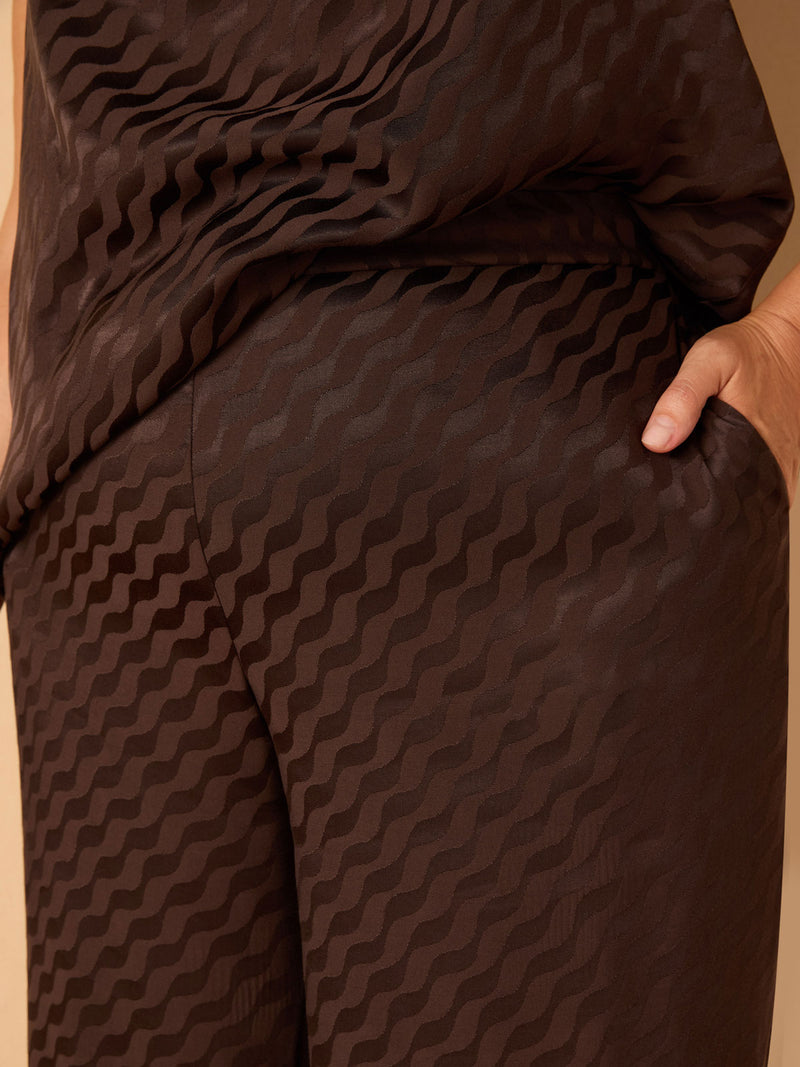 Brown Jacquard Wide Leg Trouser