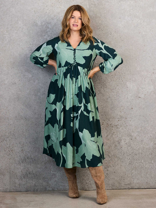 Green Floral Print Tie Front Midaxi Dress