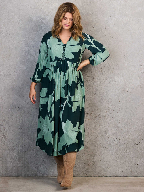 Green Floral Print Tie Front Midaxi Dress