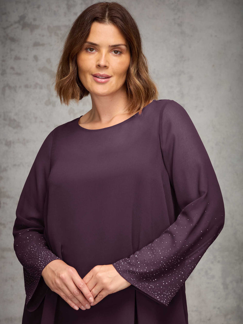 Plum Sheer Embellished Sleeve Layered Tunic