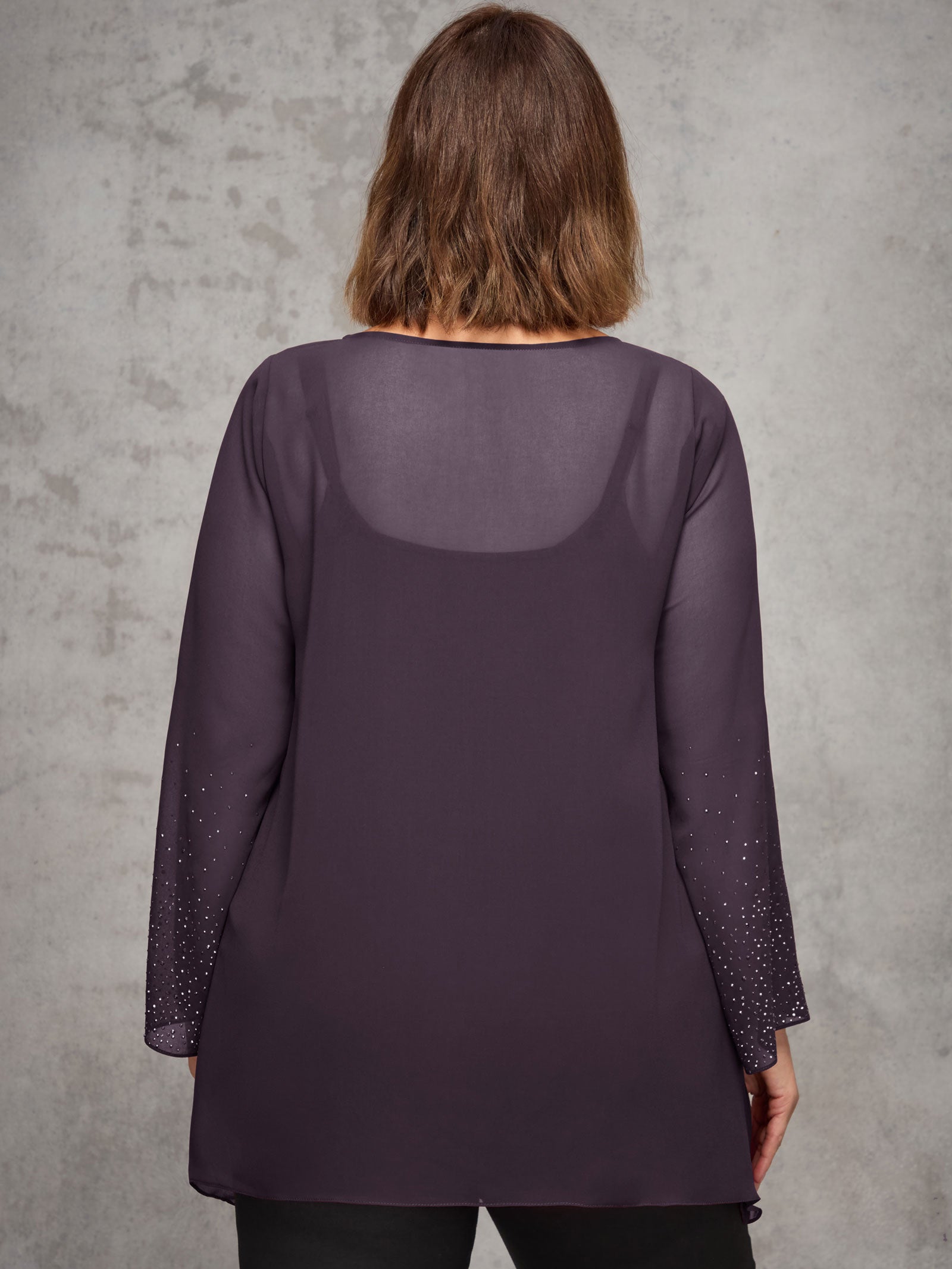 Plum Sheer Embellished Sleeve Layered Tunic