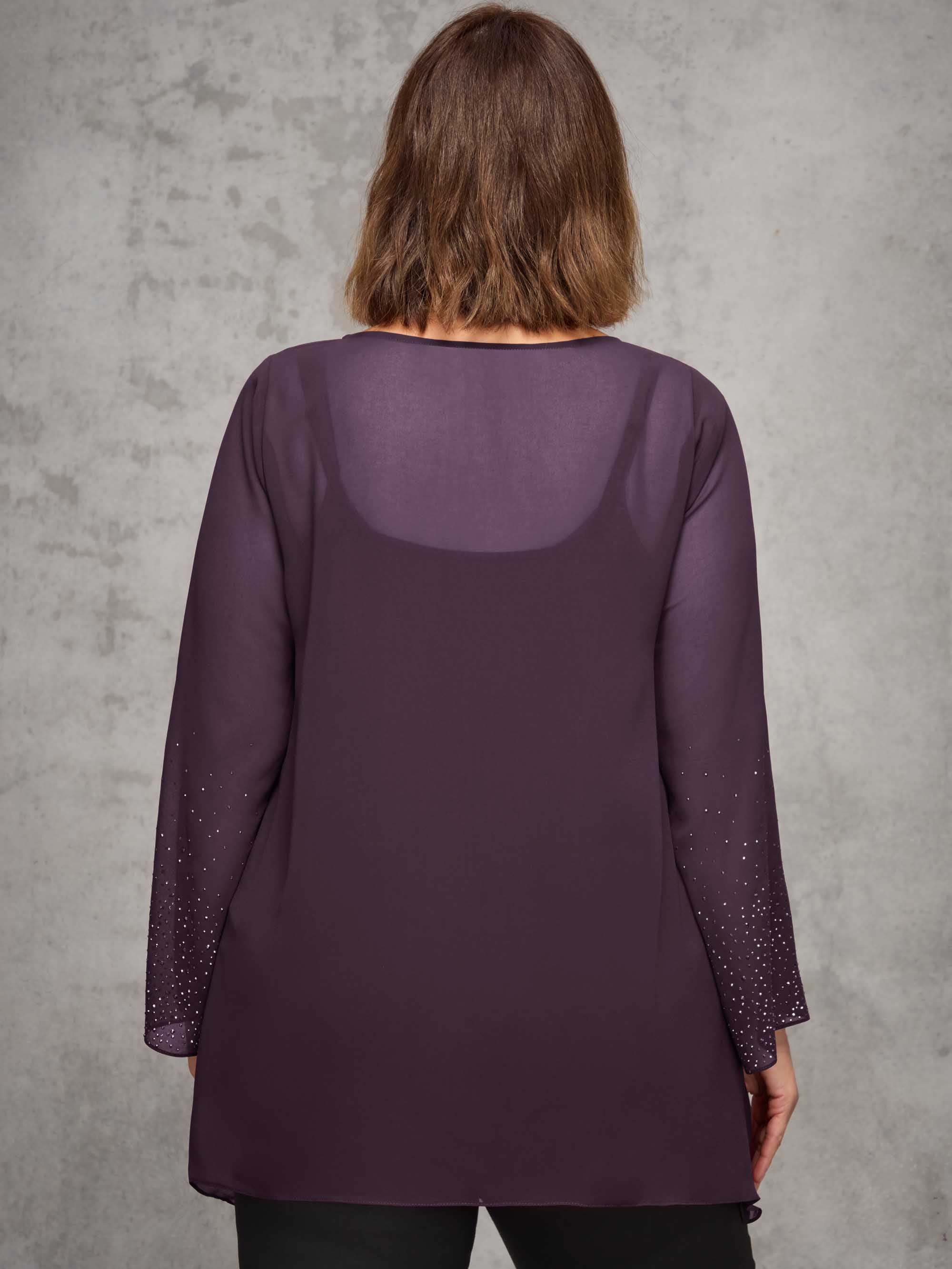Plum Sheer Embellished Sleeve Layered Tunic