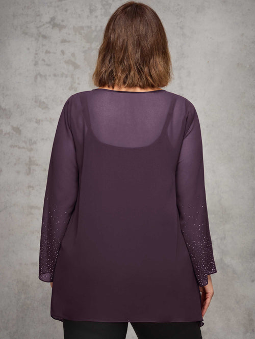 Plum Sheer Embellished Sleeve Layered Tunic