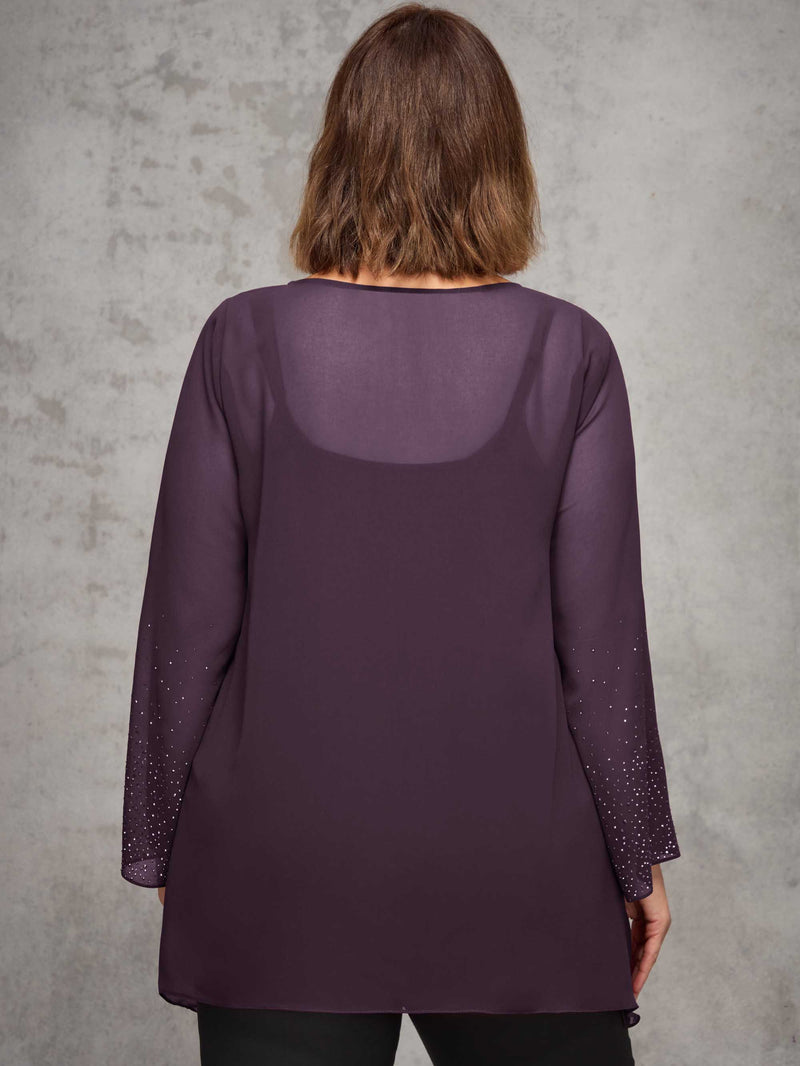Plum Sheer Embellished Sleeve Layered Tunic
