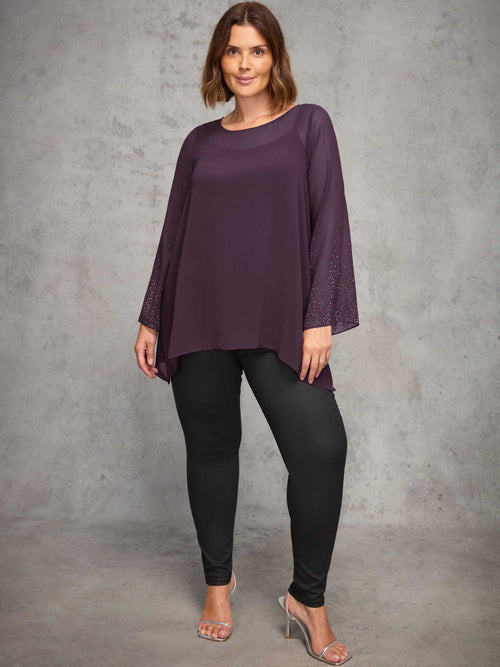 Plum Sheer Embellished Sleeve Layered Tunic