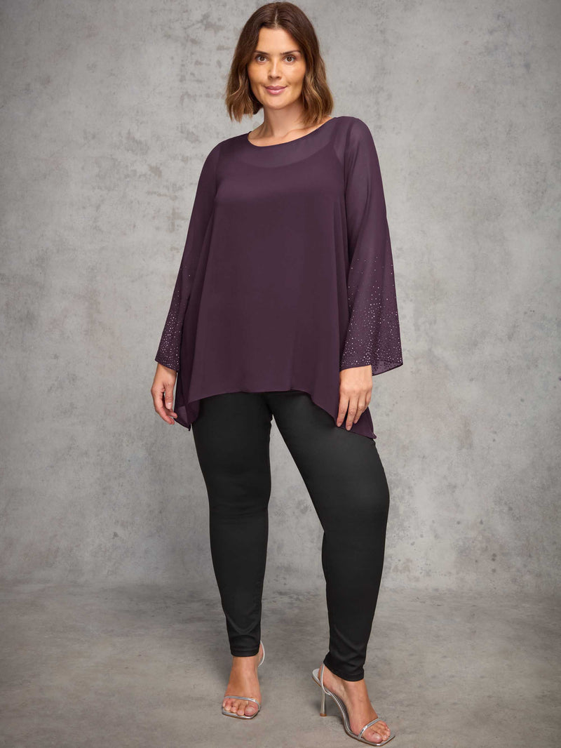 Plum Sheer Embellished Sleeve Layered Tunic