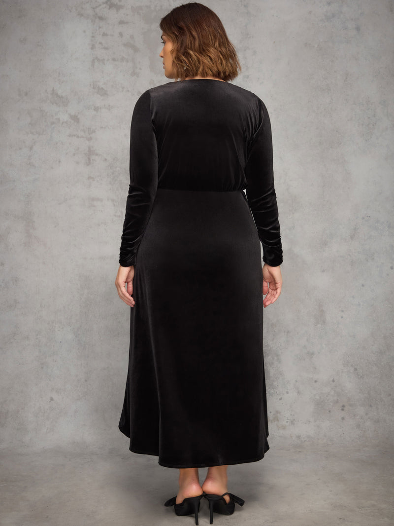 Black Velvet Long Sleeve Wrap Dress