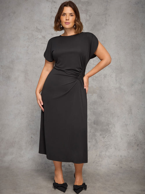 Black Draped Side Maxi Dress