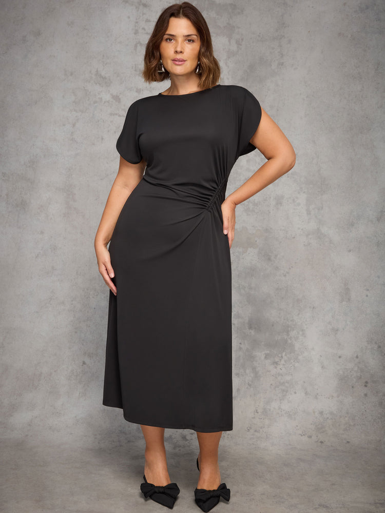 Black Draped Side Maxi Dress