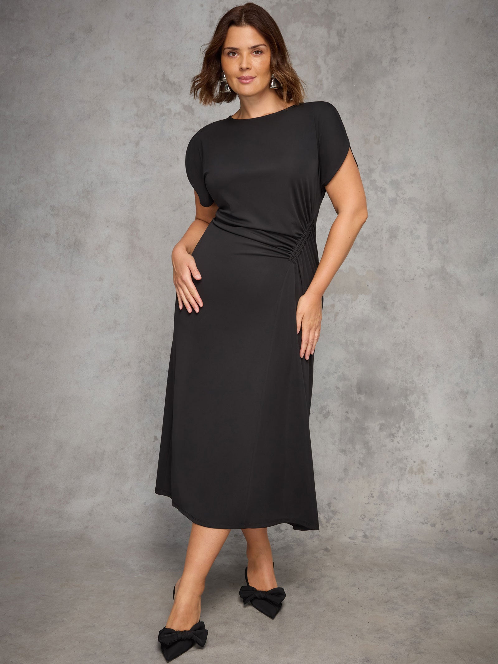 Black Draped Side Maxi Dress
