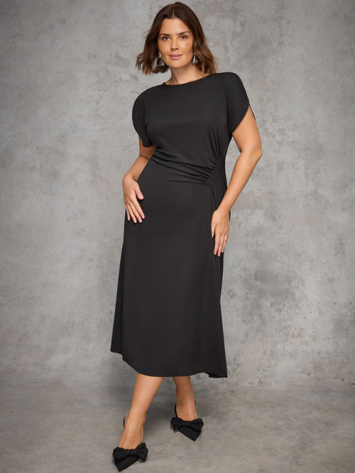 Black Draped Side Maxi Dress
