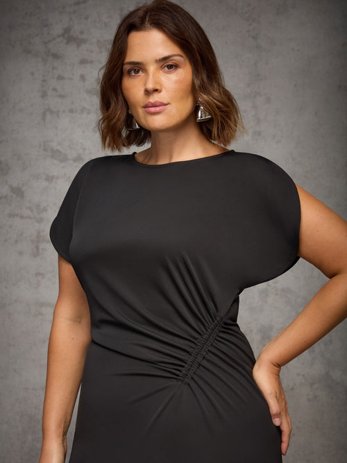 Black Draped Side Maxi Dress