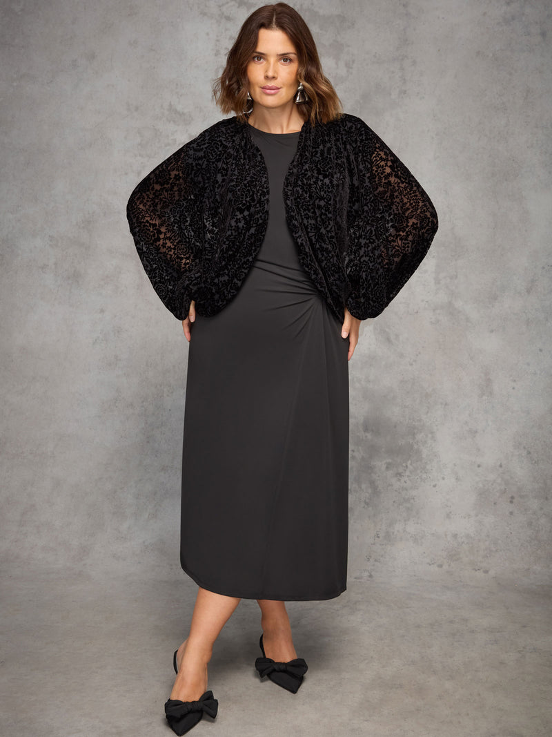 Black Burnout Velvet Kimono Jacket