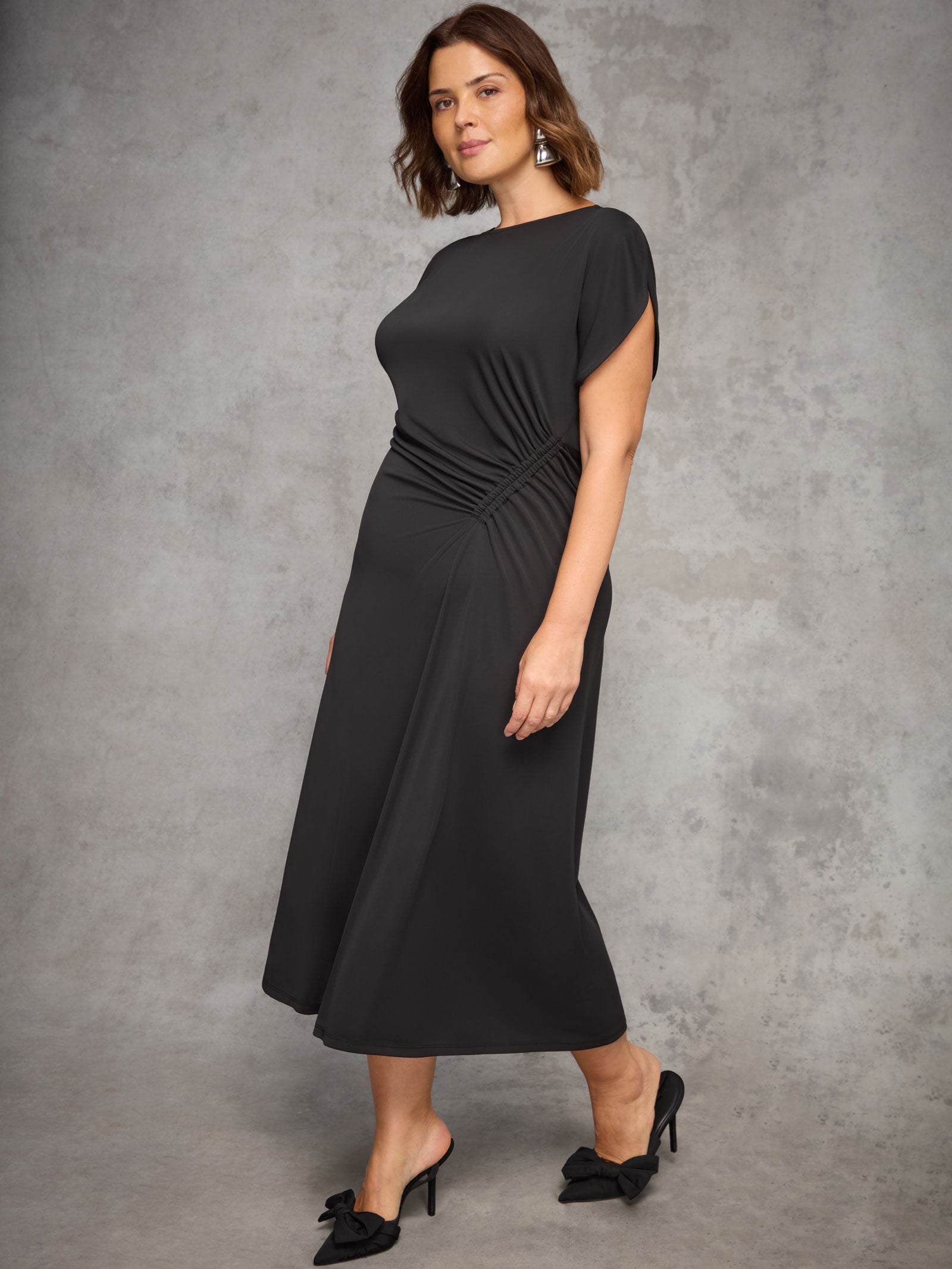 Black Draped Side Maxi Dress