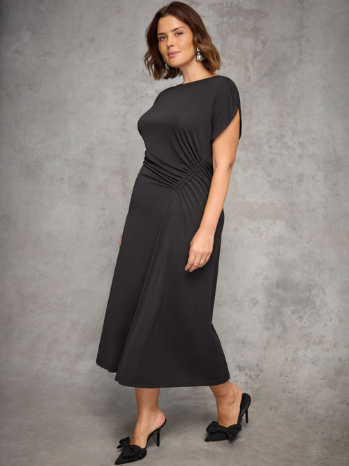 Black Draped Side Maxi Dress