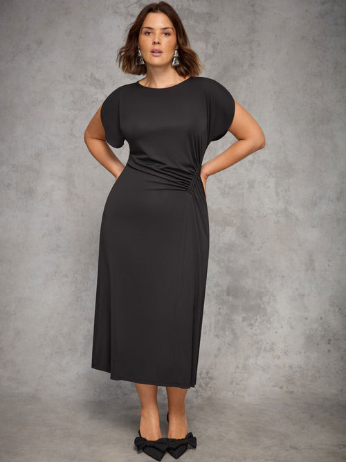 Black Draped Side Maxi Dress