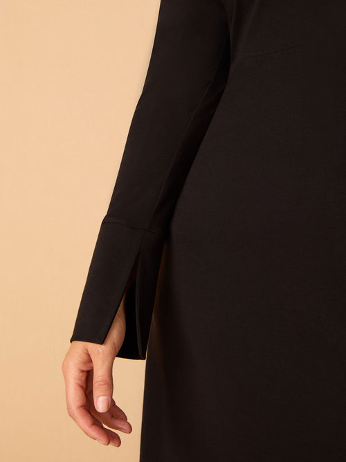 Black Polo Collar Jersey Midi Dress
