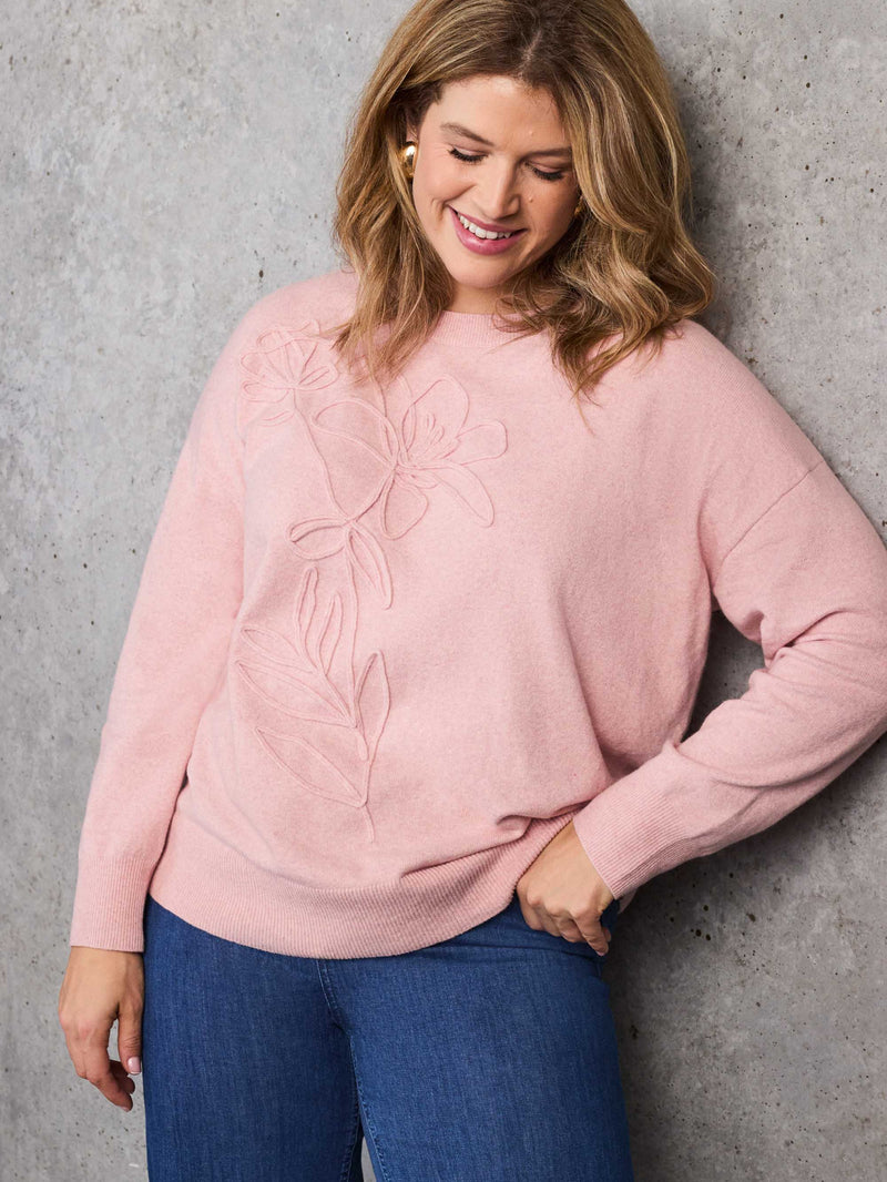 Dusty Pink Floral Placement Knitted Jumper