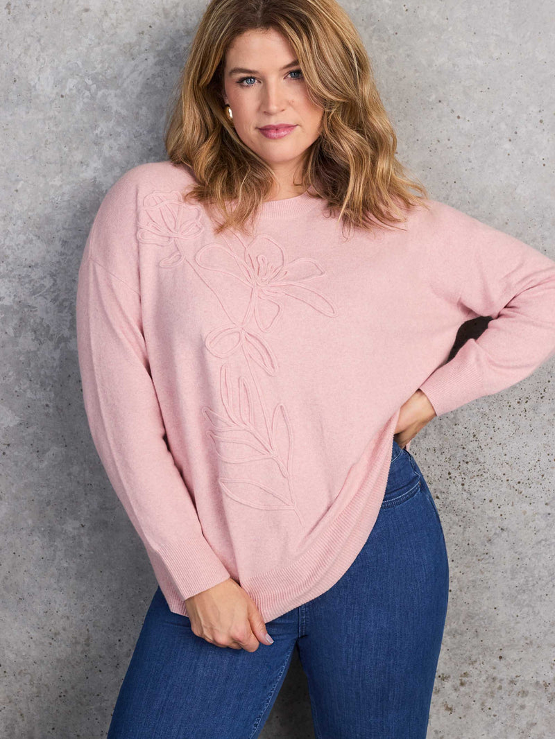 Dusty Pink Floral Placement Knitted Jumper