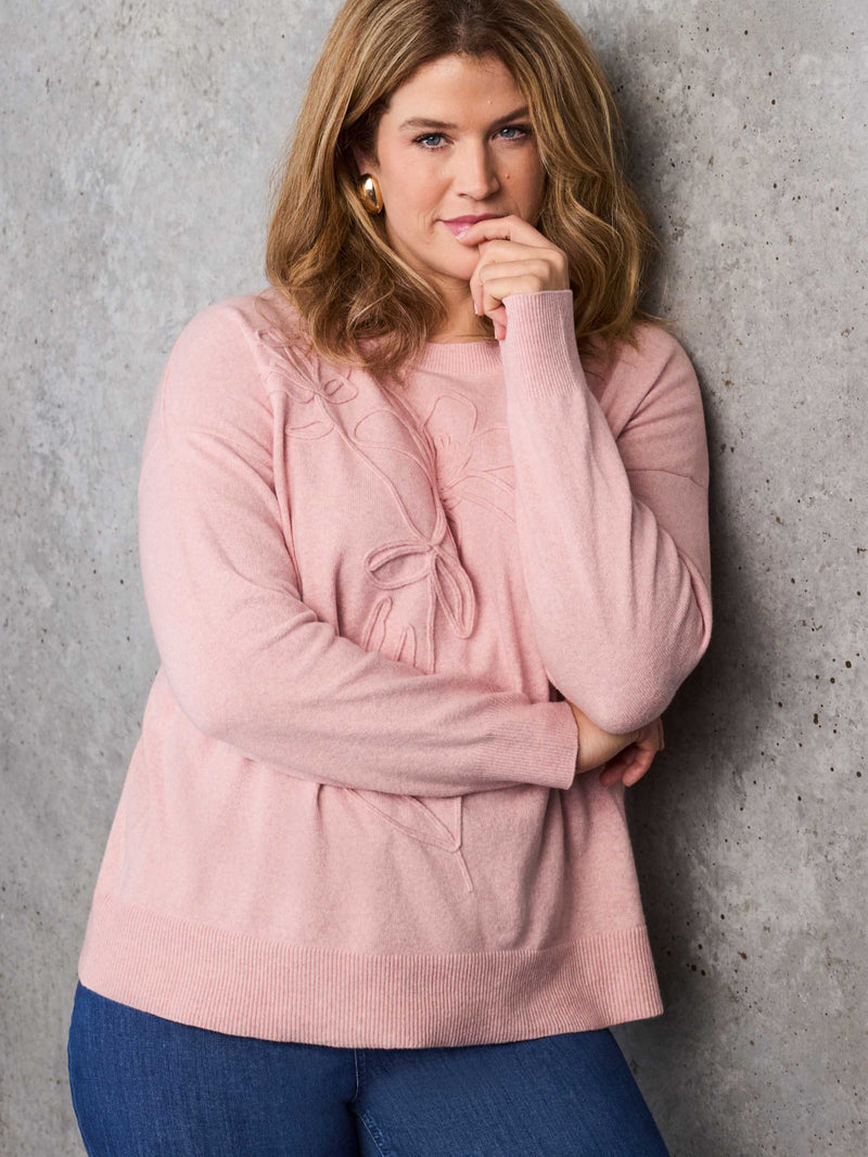 Dusty Pink Floral Placement Knitted Jumper