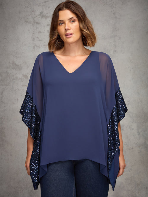 Navy Overlay Top with Sequin Trim