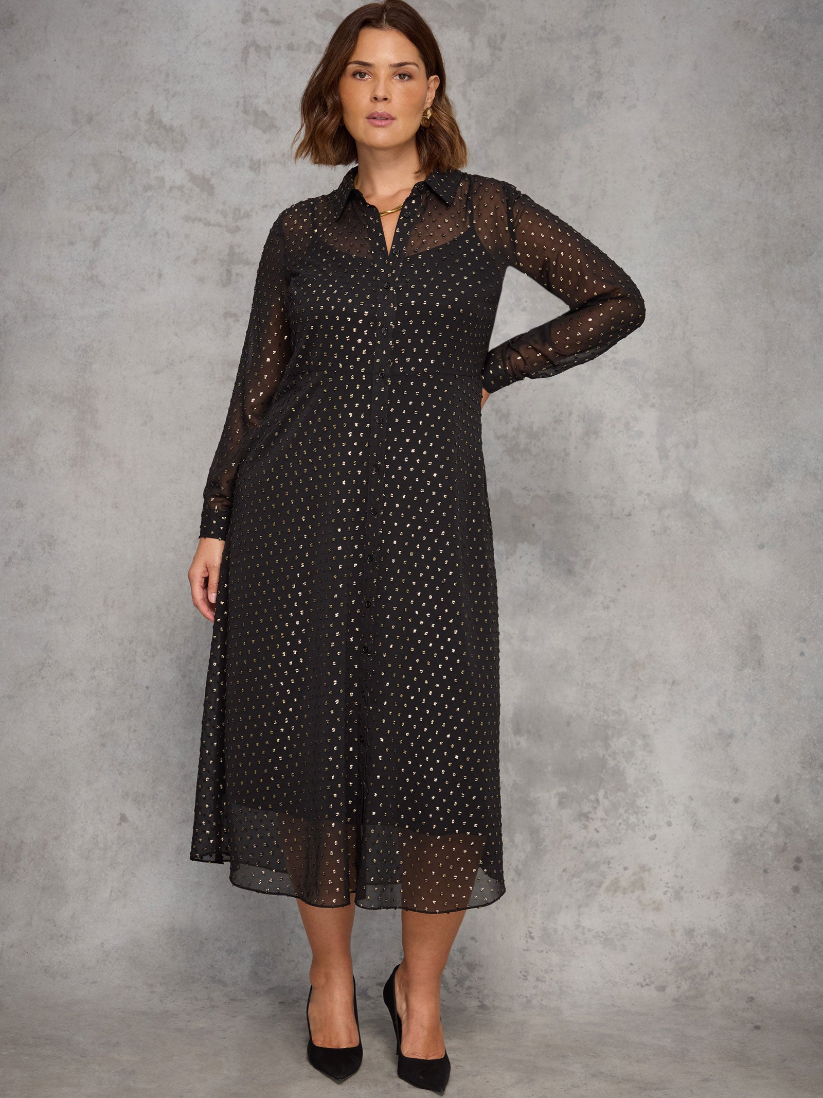 Black Lurex Button Through Midaxi Dress