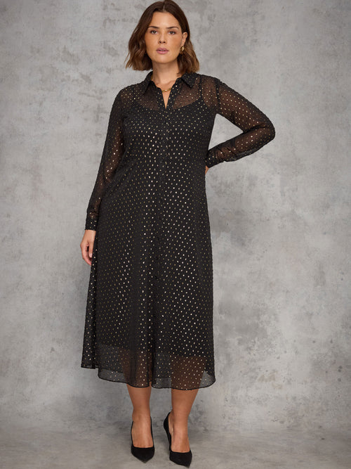 Black Lurex Button Through Midaxi Dress