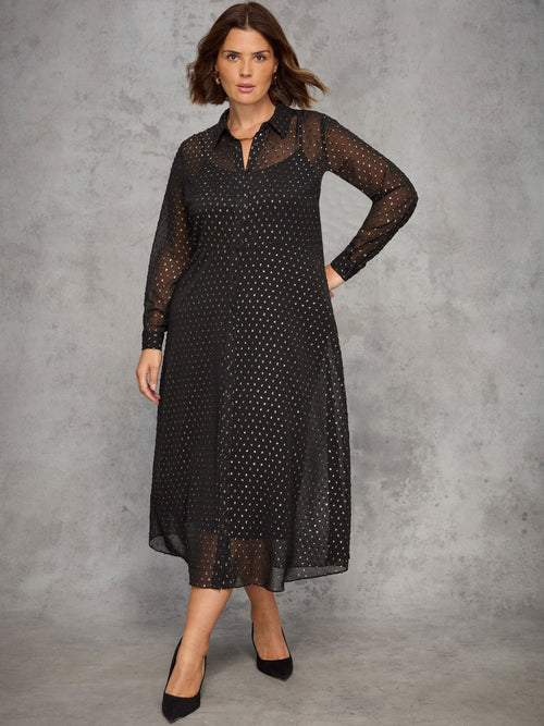 Black Lurex Button Through Midaxi Dress