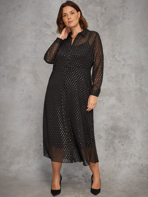 Black Lurex Button Through Midaxi Dress